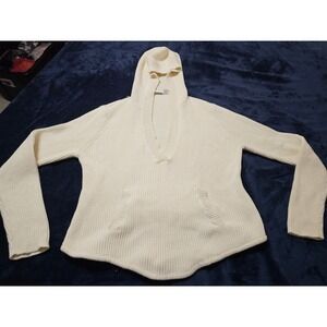 ribbed knit hooded pullover sweater deep V-neckline kangaroo pocket size xl